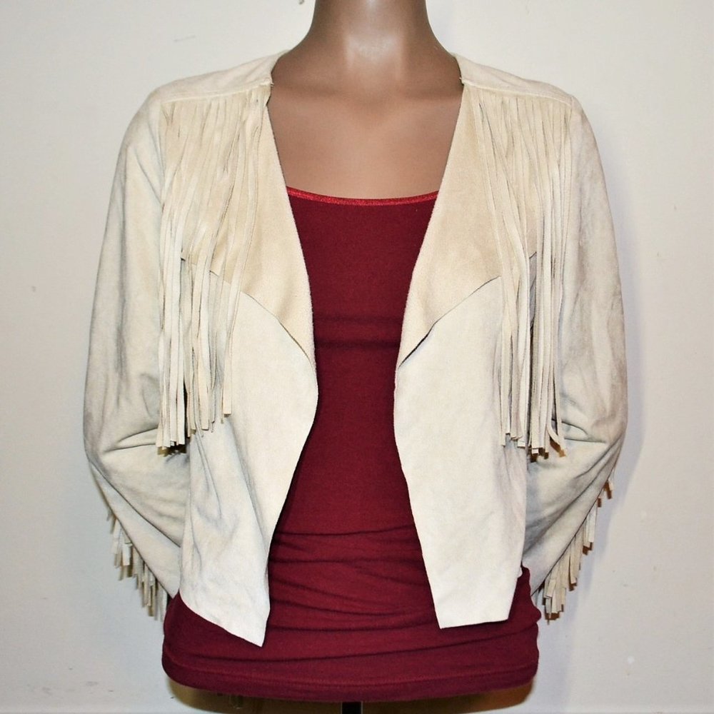 San Joy Faux Suede Cropped Tassle Jacket Sz Small